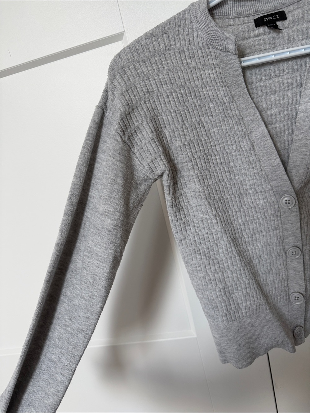 RW & Co Light Gray Ribbed Button-Front Cardigan - Picture 5 of 6